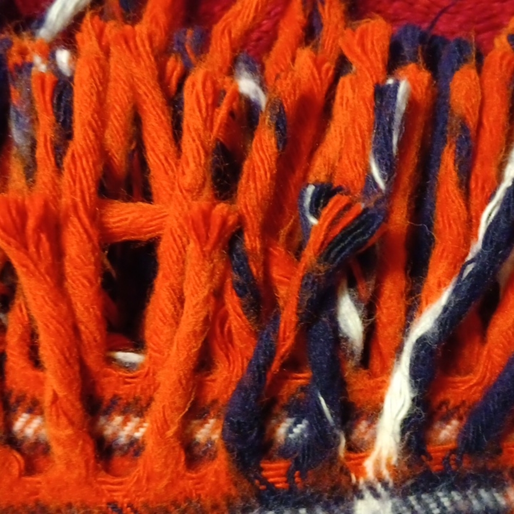 Faribo Made in U.S.A. Orange/Black/White Plaid 100% Arcrylic Throw Scarf Blanket - Picture 6 of 7